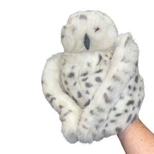 Plush Snowy Owl Folkmanis hand puppet rotating head expanding wings
